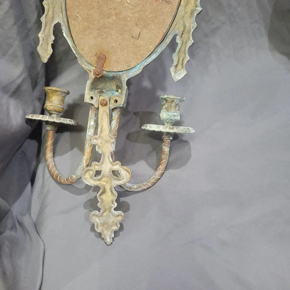 Antique Wall Hanging Heavy Brass Candle Opera Mirror